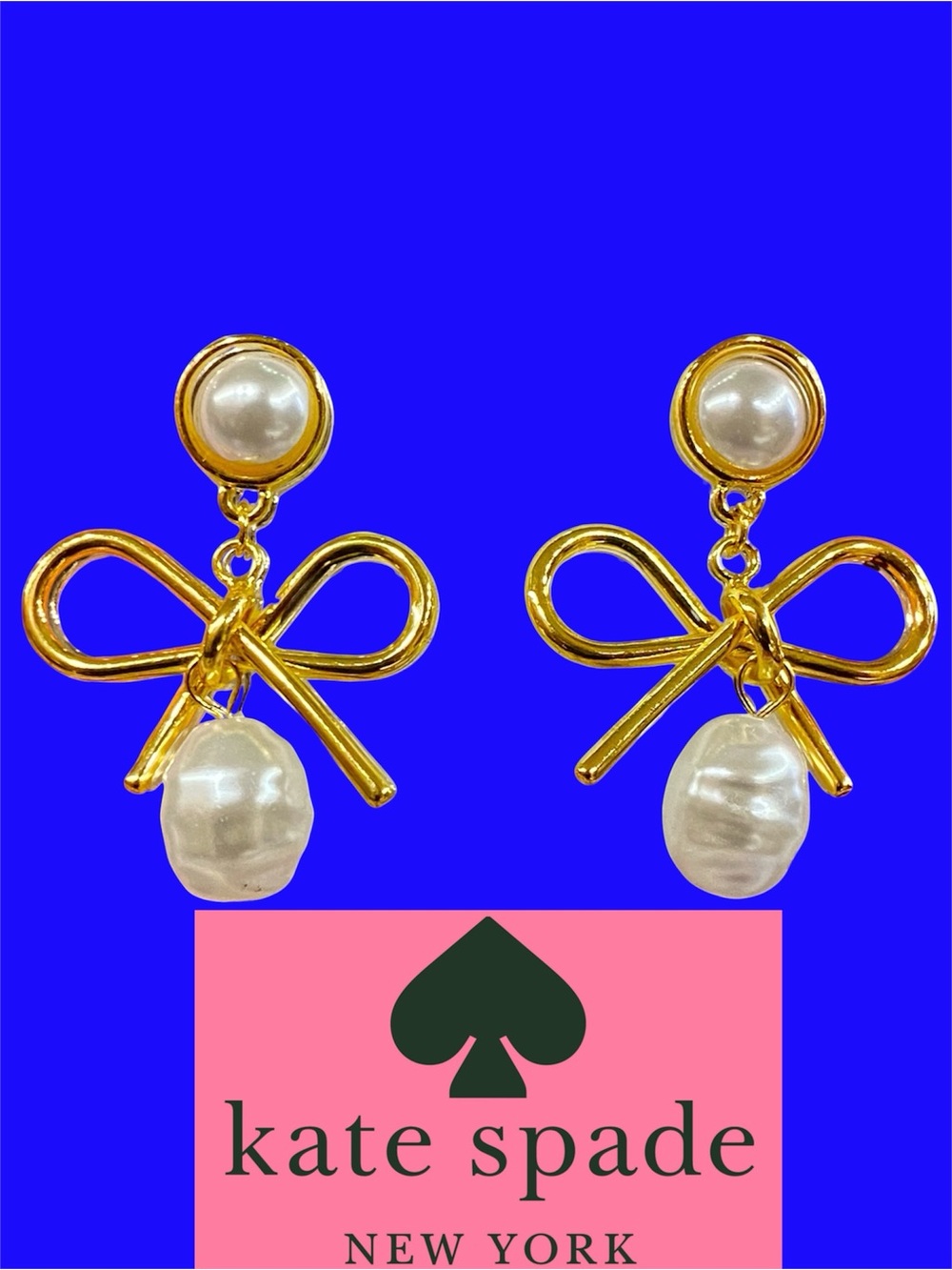 NWT Kate Spade Earrings Drop Pearl Stud Chandelier Gold Bow Pierced Fashion Gift